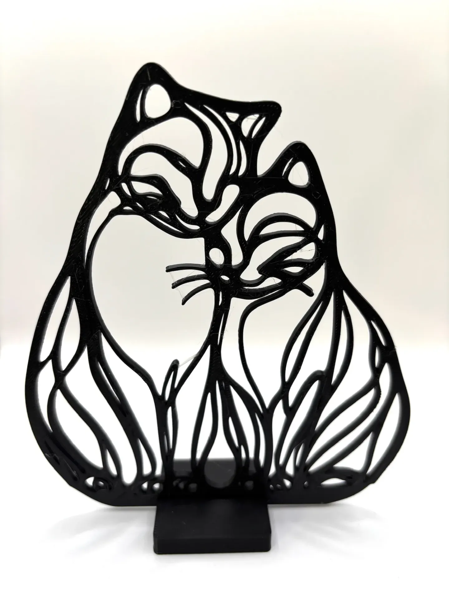 Statuetta Gatti Innamorati Line Art - Decorazione Minimalista Stampa 3D - Regalo Amanti dei Gatti - Soprammobile Moderno Nero