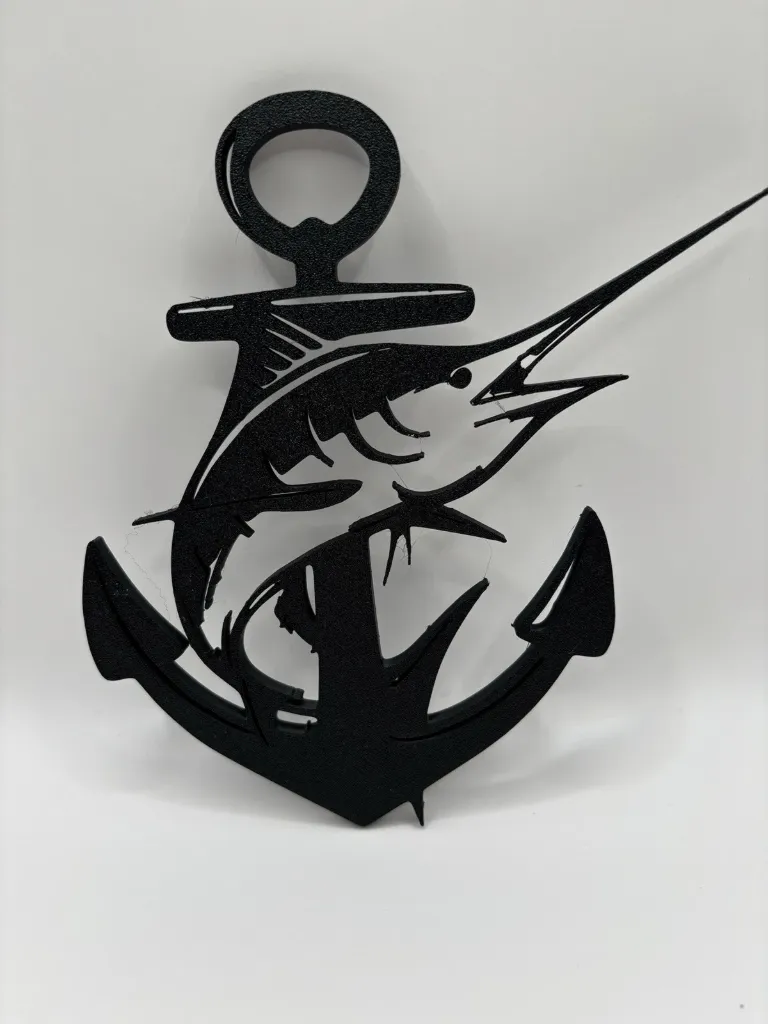 Wall Art Ancora con Pesce Stampa 3D Decorazione Nautica Mare Pesca 11x15,5 cm