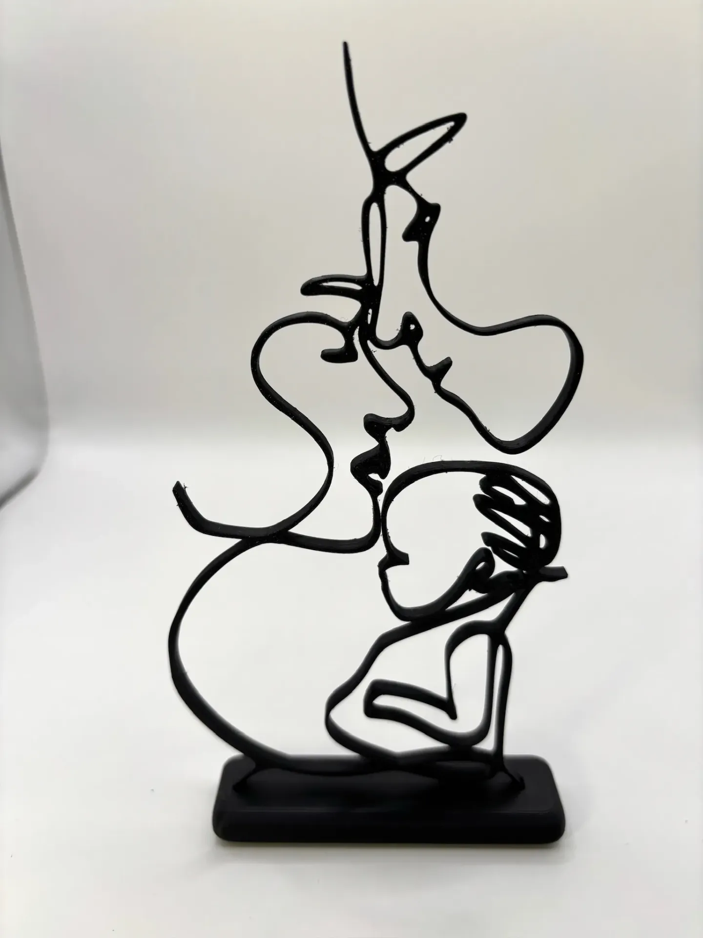 Scultura Line Art Famiglia 3D - Dolce bacio Mamma Papà e Bimbo - Decorazione Minimalista Nascita - Idea Regalo Genitori