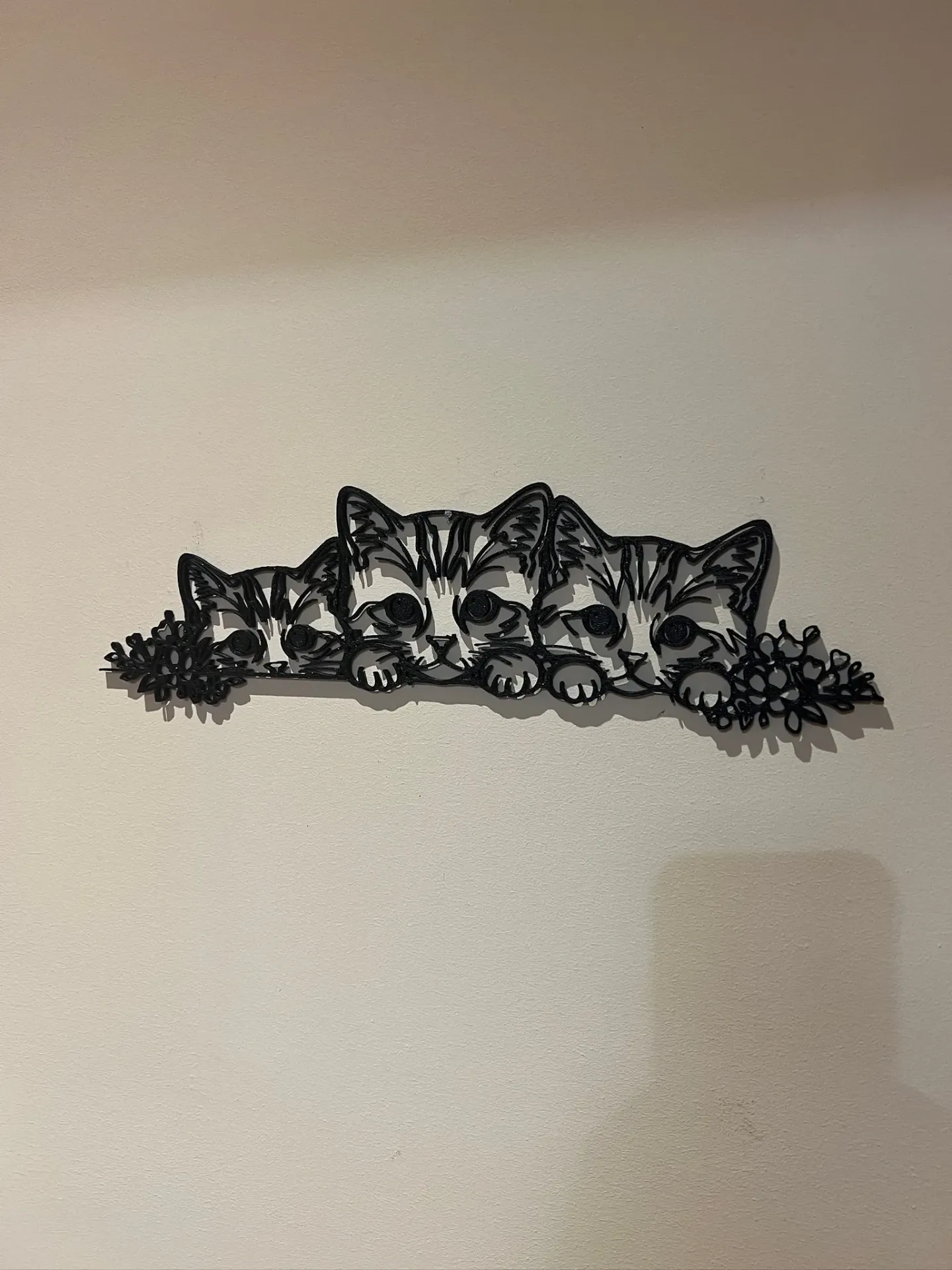 [WA3GLA] Wall Art 3 Gattini Line Art - Decorazione Sopra Porta Silhouette - Quadro Minimalista Orizzontale Amanti Gatti - Pannello 3D PLA 31cm
