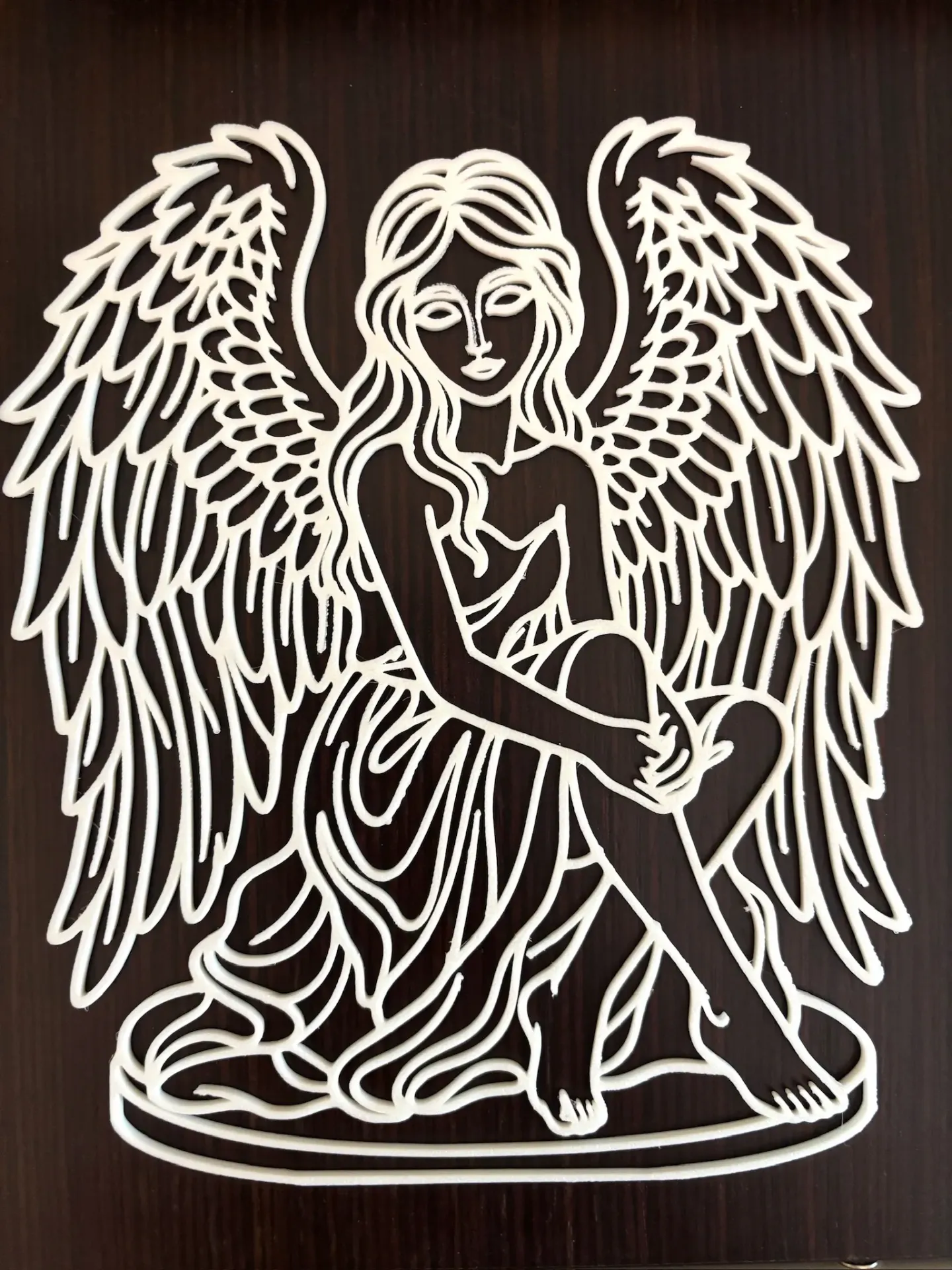 [WAAsR-Bi] Wall Art Angelo su Roccia Line Art 3D - Quadro Silhouette Minimalista - Decorazione Parete Sacra e Moderna - Targa da Muro Intagliata 23,5cm - Colori su Richiesta