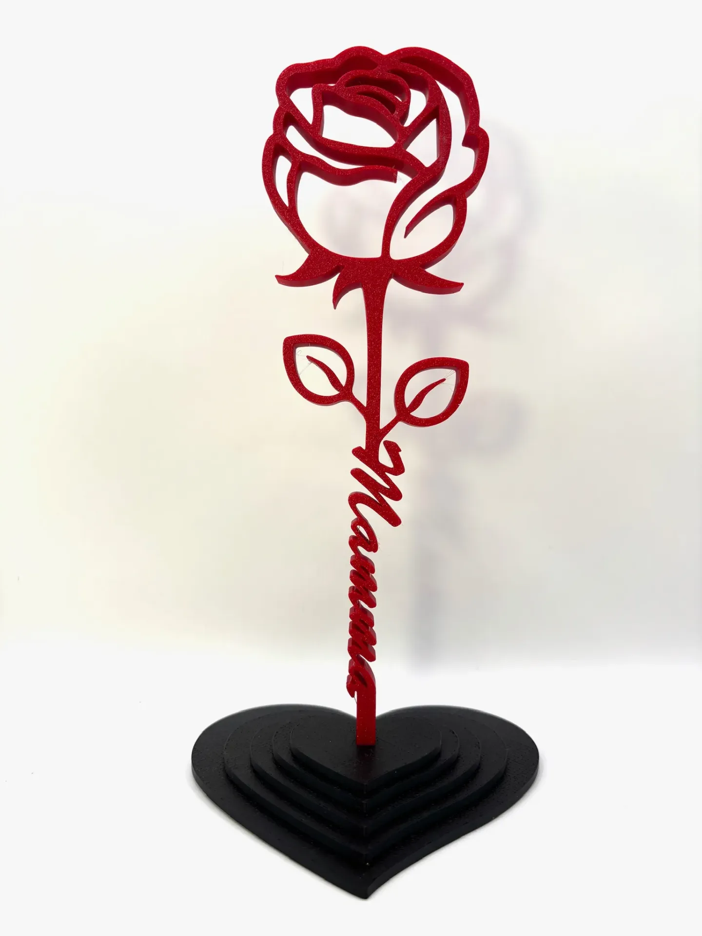 Rosa 3D con scritta Mamma su base cuore – regalo Festa della Mamma – PLA