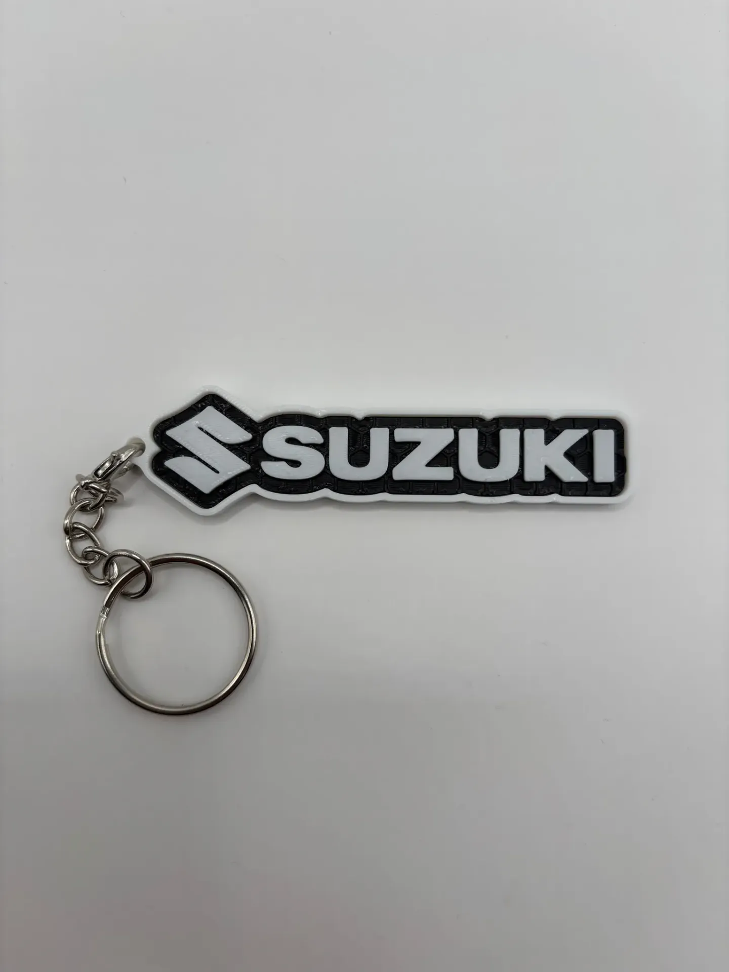 Portachiavi Suzuki Logo Stampa 3D Bianco Nero Keychain Moto Auto