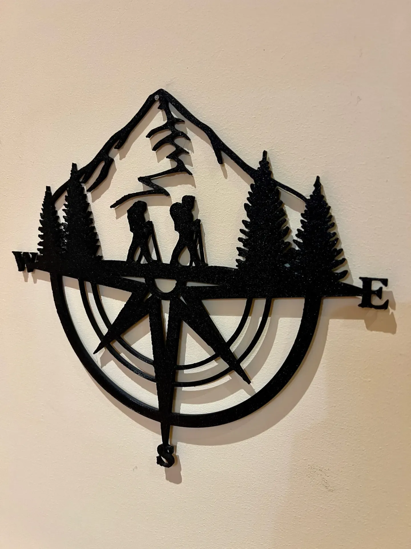 Wall Art bussola montagna – stampa 3D per amanti del trekking (Bianco)